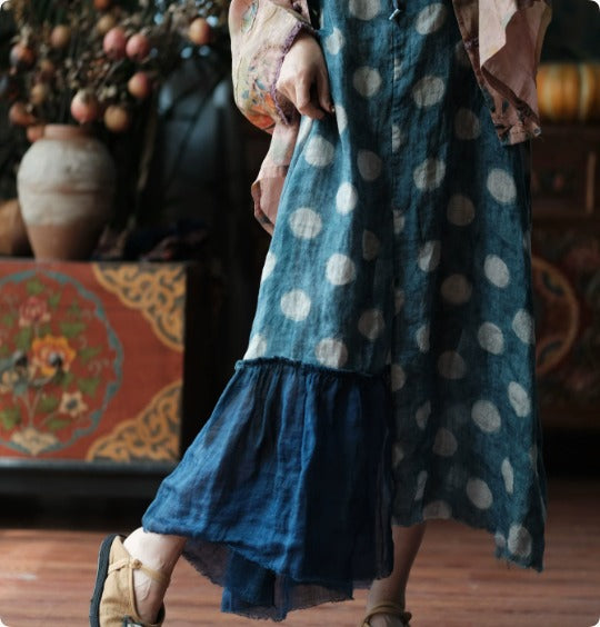 Azure Polka Linen Summe Dress