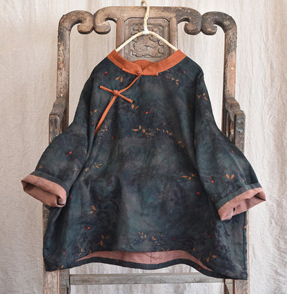Blusa de lino con contraste Vintage Bloom