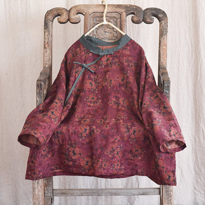Blusa de lino con contraste Vintage Bloom