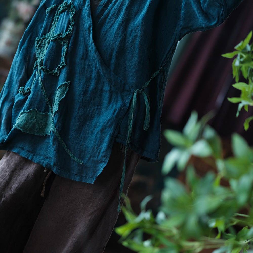 Aoi 3D Embroidered Ramie Blouse 4