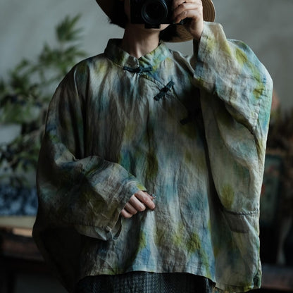 Aoi Mist Mandarin Ramie Blouse detail 2