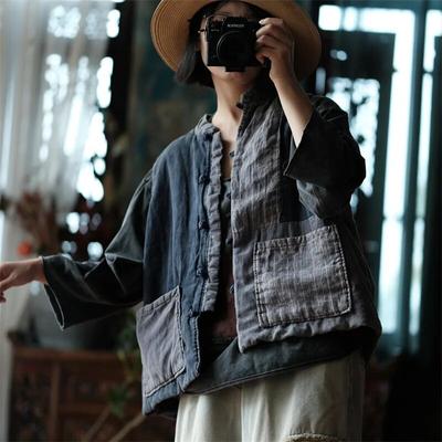 Chaleco de lino y algodón a rayas estilo bohemio