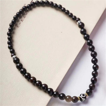 Tibetan Ebony Wood Bracelet with Dzi Bead - Double Wrap
