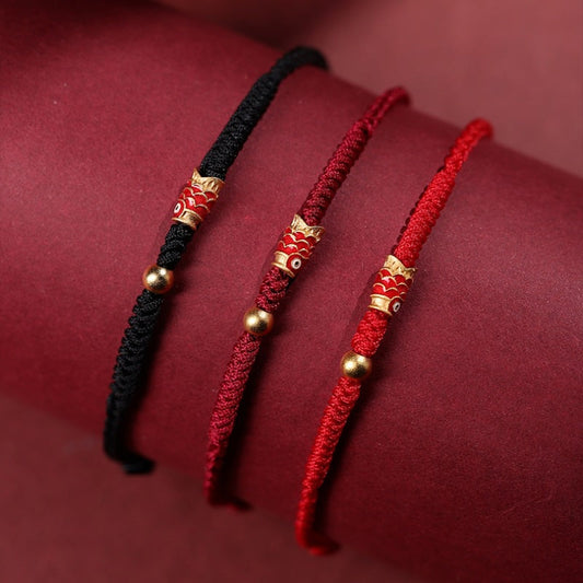 Sterling Silver Koi Bracelet with Red String - Symbol of Luck