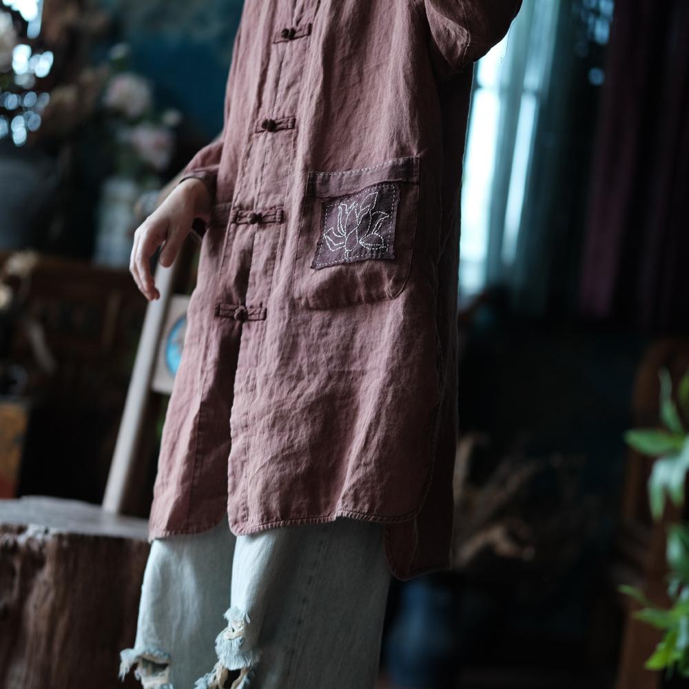 Abrigo de lino bordado con loto vintage