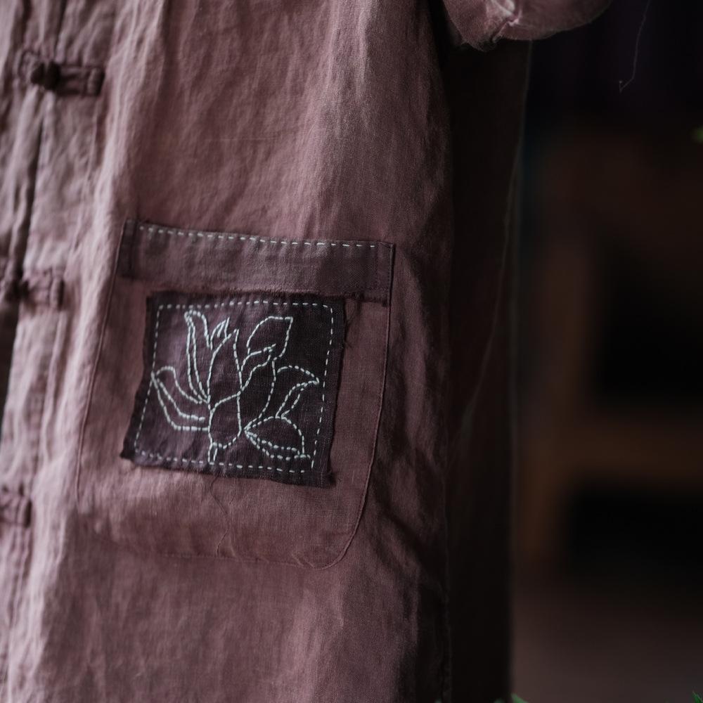 Abrigo de lino bordado con loto vintage