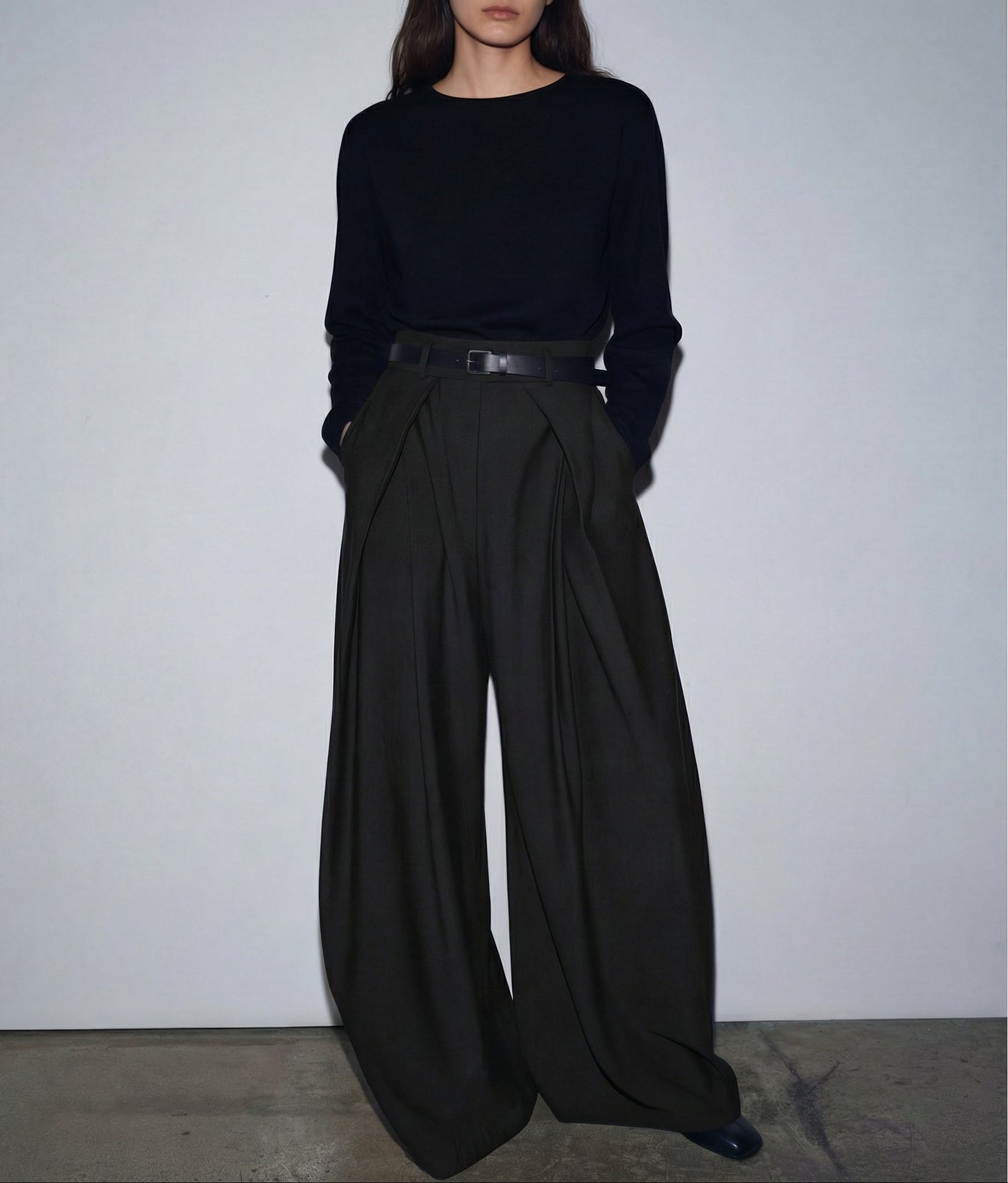 Pantalones vintage de cintura alta, plisados ​​y de pierna ancha – Corte holgado de invierno