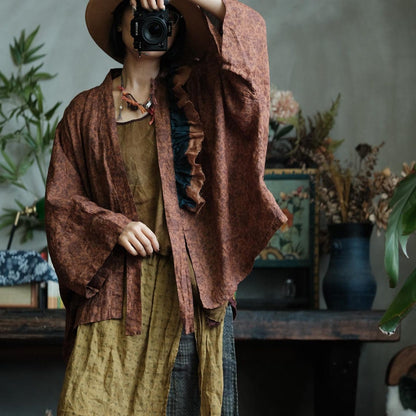 Floral Linen Open Front Kimono
