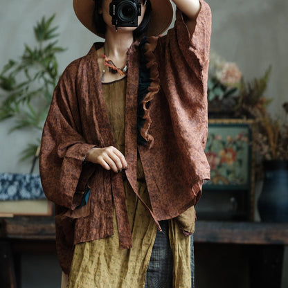 Floral Linen Open Front Kimono