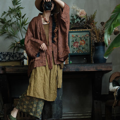 Floral Linen Open Front Kimono