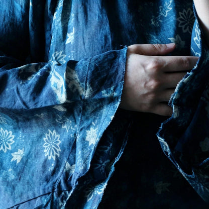 Indigo Reverie Floral Ramie Blouse – fabric detail